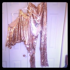Never worn. 2 Pcs Sequins pant set. Rose gold.